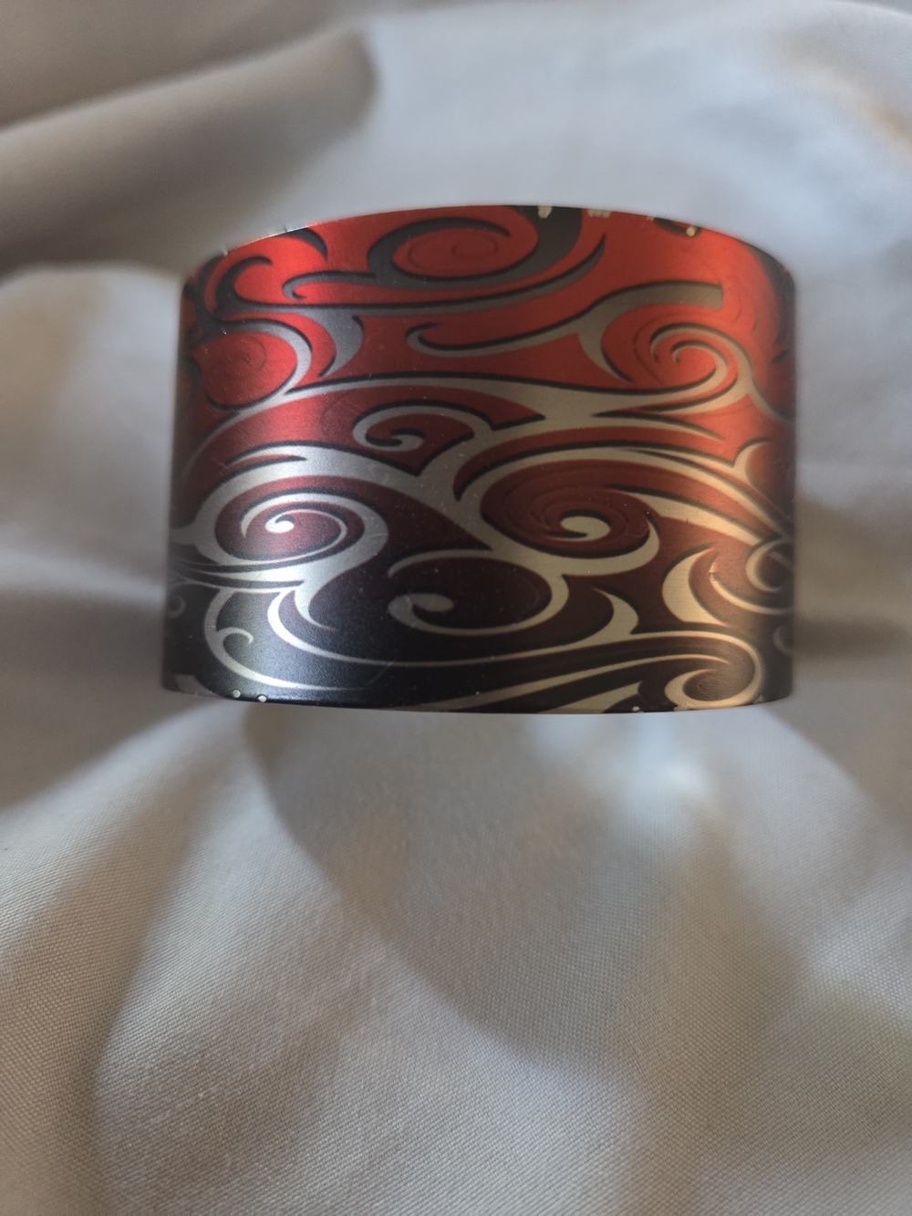 Red and Silver Swirl Cuff Bracelet - Women's Fashion Jewelry